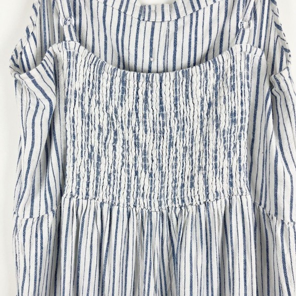 Old Navy Linen Cropped Jumpsuit Smocked Back Blue Stripe Boho Lagenlook - Picture 8 of 16